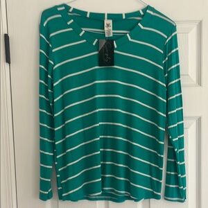 NWT SIL Green Striped V Neck Women's Top